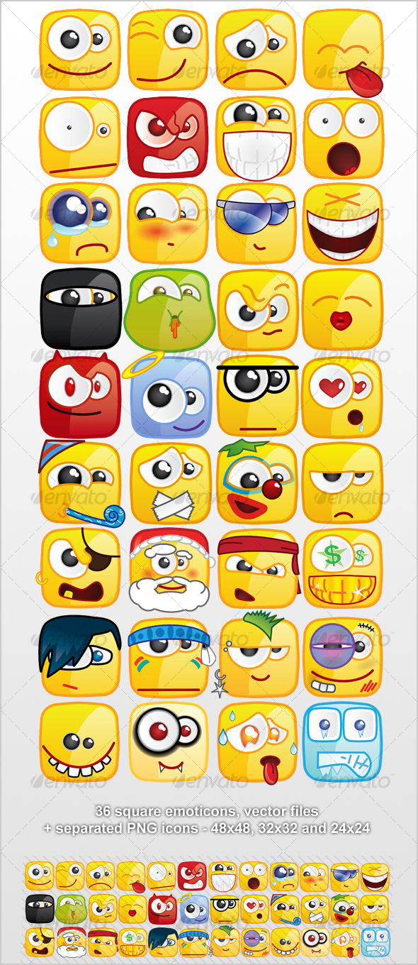 36 Square emoticons PACK - Characters Icons