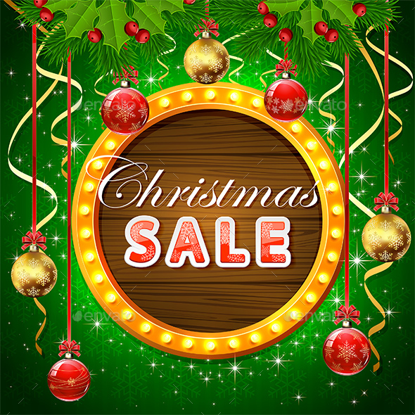 Christmas Sale on Round Banner with Balls - Christmas Seasons/Holidays