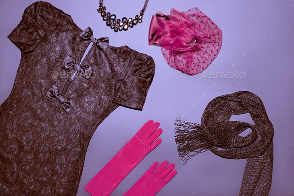 Fashion clothes stylish set. Shawl, hat and gloves