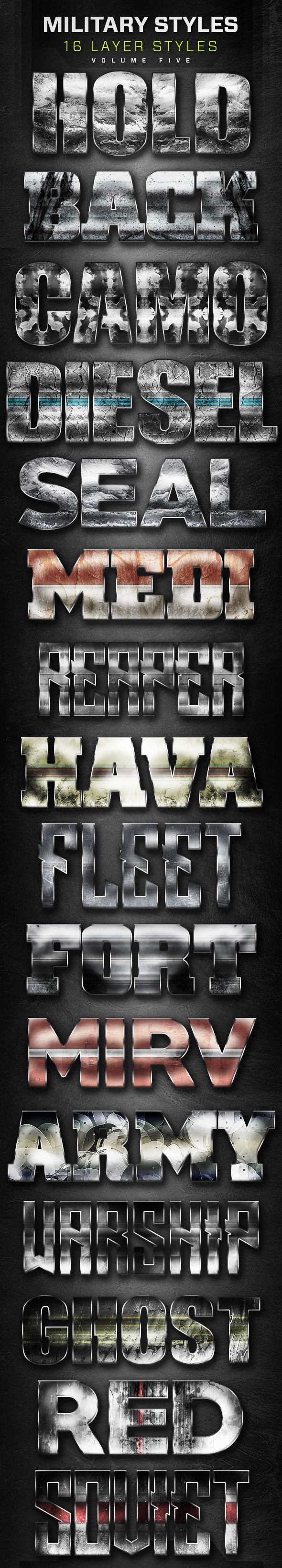 16 Military Layer Styles Volume 5 - Text Effects Styles