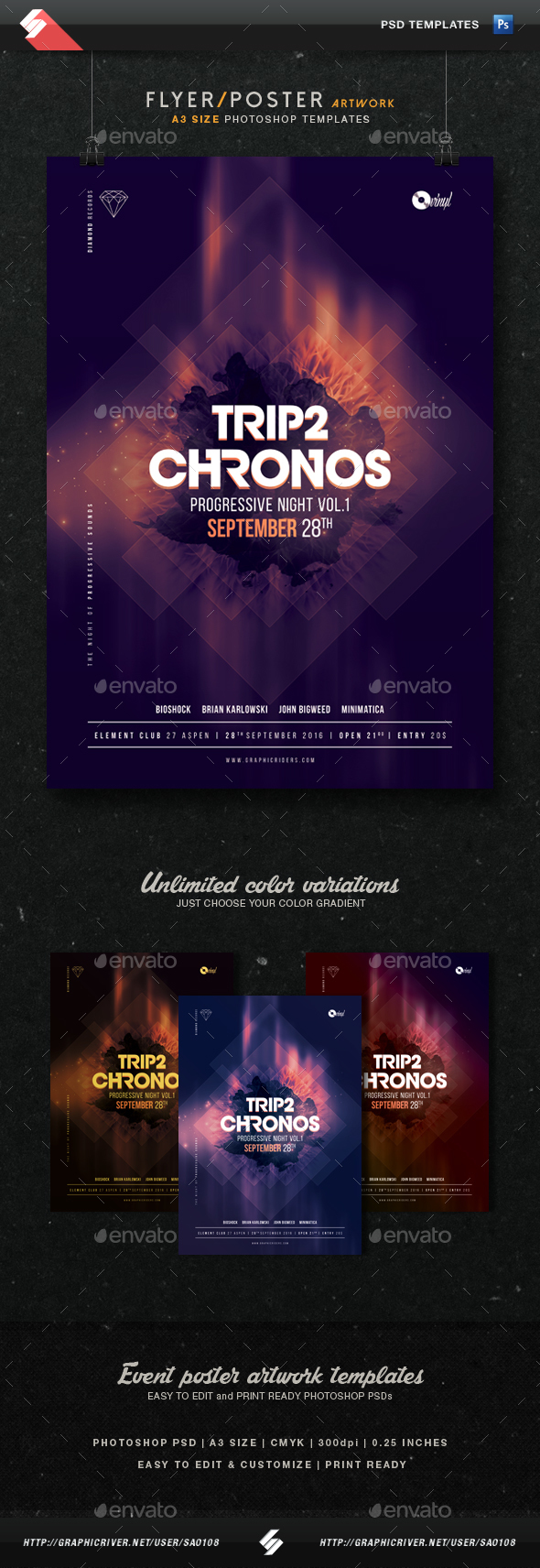 Chronos - Progressive Sound Flyer Template A3 - Clubs & Parties Events