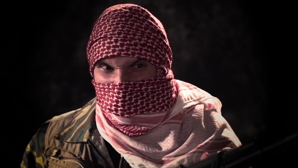 Balaclava Angry Terrorist With Machine Gun Threat, Stock Footage ...