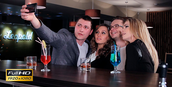 Friends Do Selfie Together in a Bar