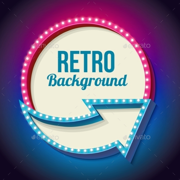 Colorful Retro Sign With Lights - Borders Decorative