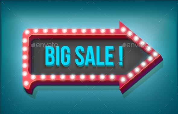 Volume Retro Arrow With Lights, Big Sale Word - Decorative Vectors