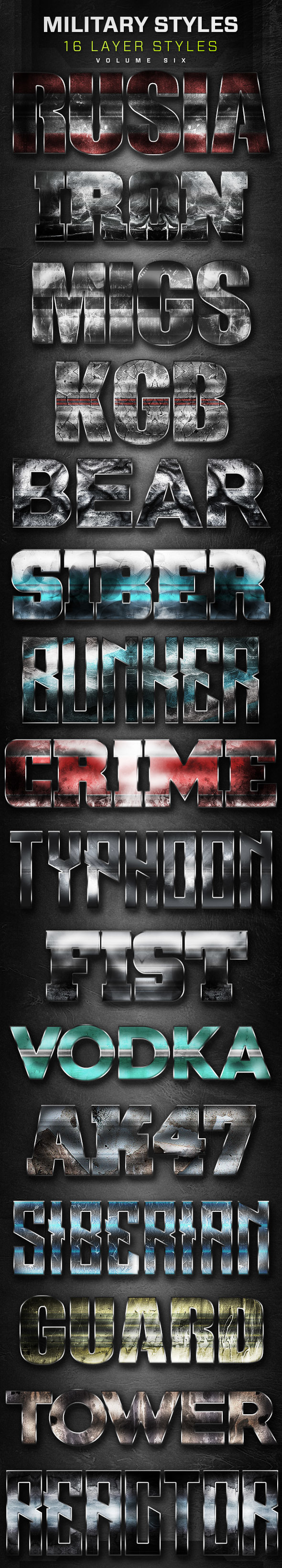 16 Military Layer Styles Volume 6 - Text Effects Styles