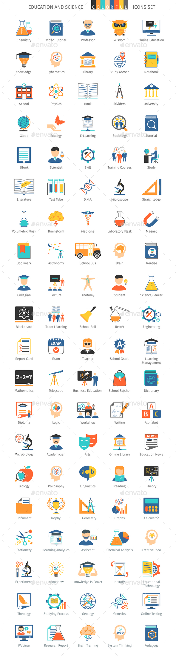 Education and Science Colorful Icons - Icons