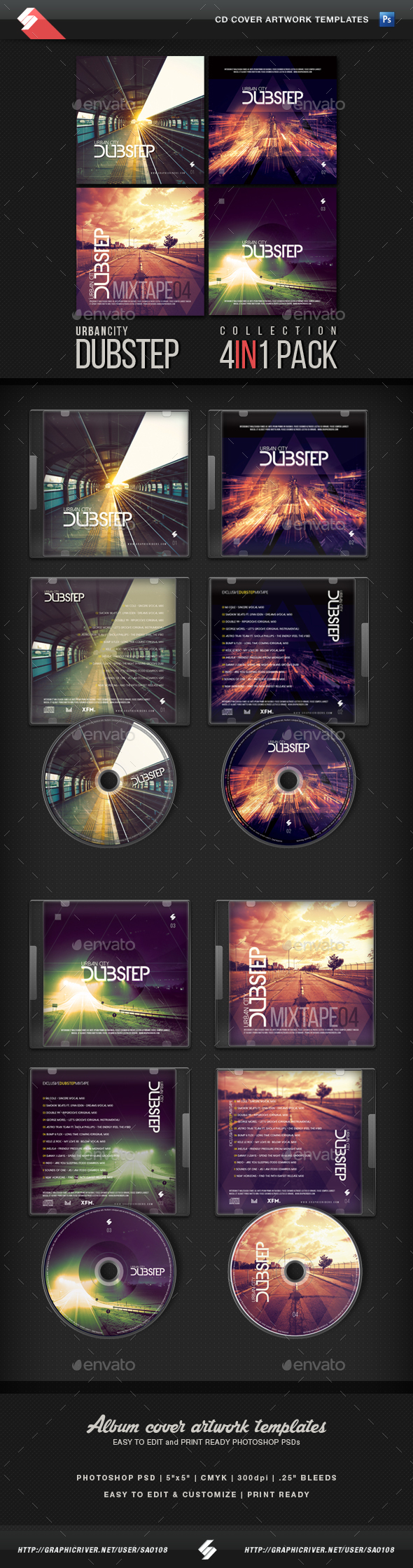Urban City Dubstep - CD Cover Templates Bundle - CD & DVD Artwork Print Templates