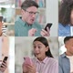 Collage of Multiple Race People Celebrating Success on Smartphone - VideoHive Item for Sale