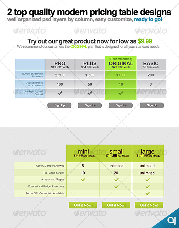 2 top quality modern pricing tables - Web Elements