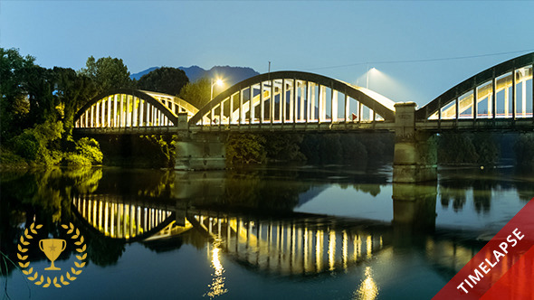 Night Scene of a Bridge over the River