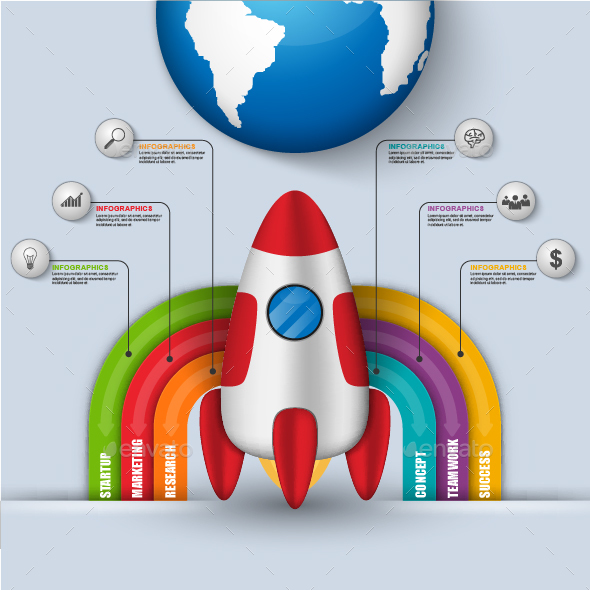 Abstract 3D Digital Business Startup Infographic - Infographics