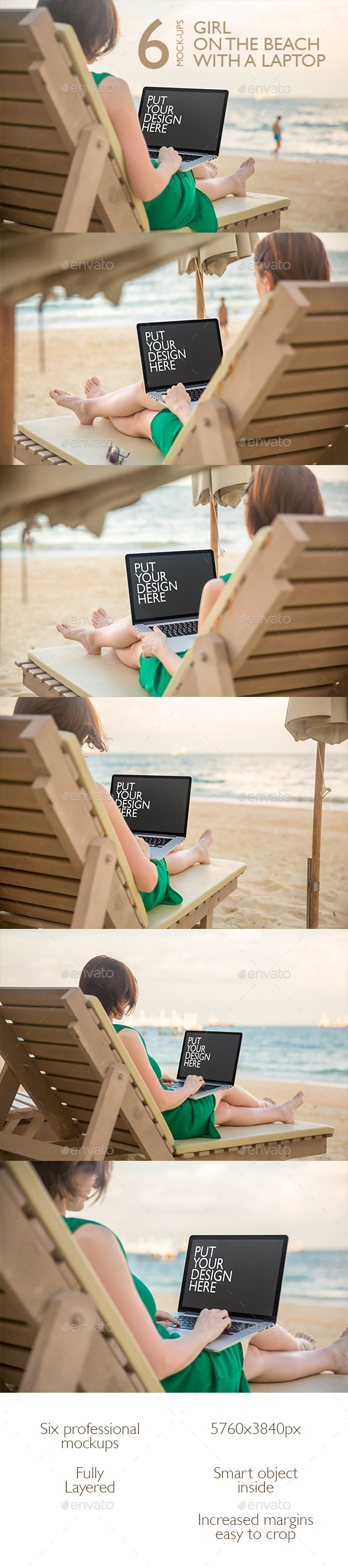 Girl on the Beach with a Laptop - Laptop Displays