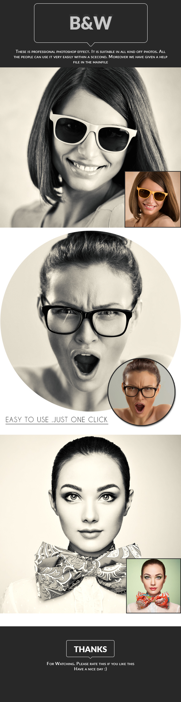 B&W Action - Photo Effects Actions