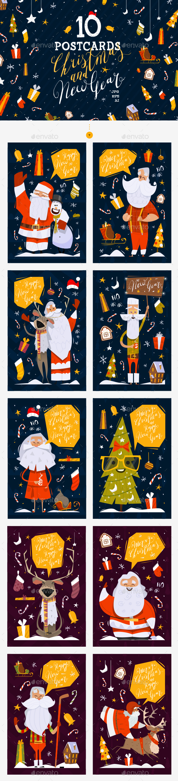 10 Christmas and New Year Postcards - Christmas Seasons/Holidays