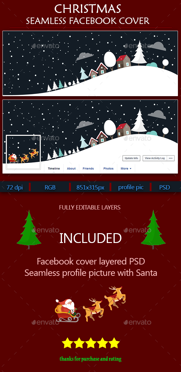 Christmas Facebook Seamless Cover With Santa - Facebook Timeline Covers Social Media