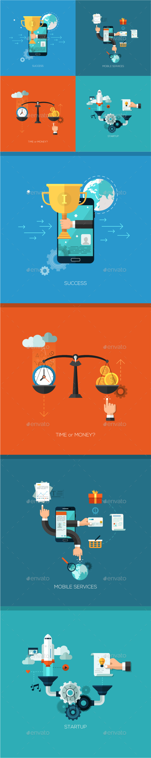 Set Of 4 Flat Concepts For Web Design - Web Technology
