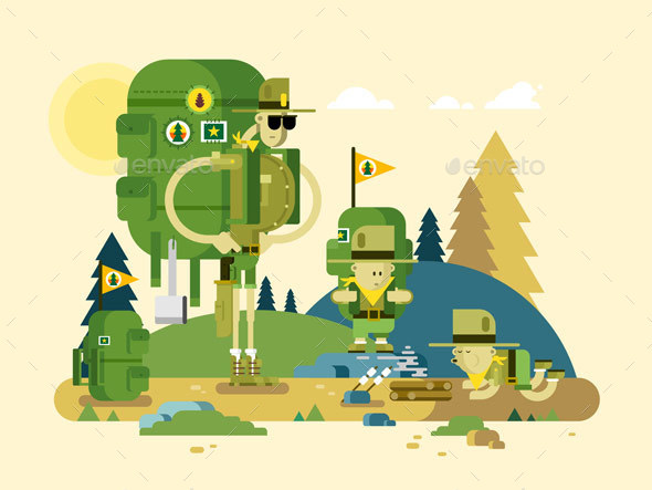 Group Scout Cartoon - Travel Conceptual