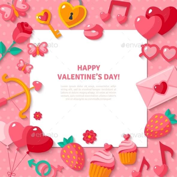 Valentine's Day Background. Flat Valentine Icons - Valentines Seasons/Holidays