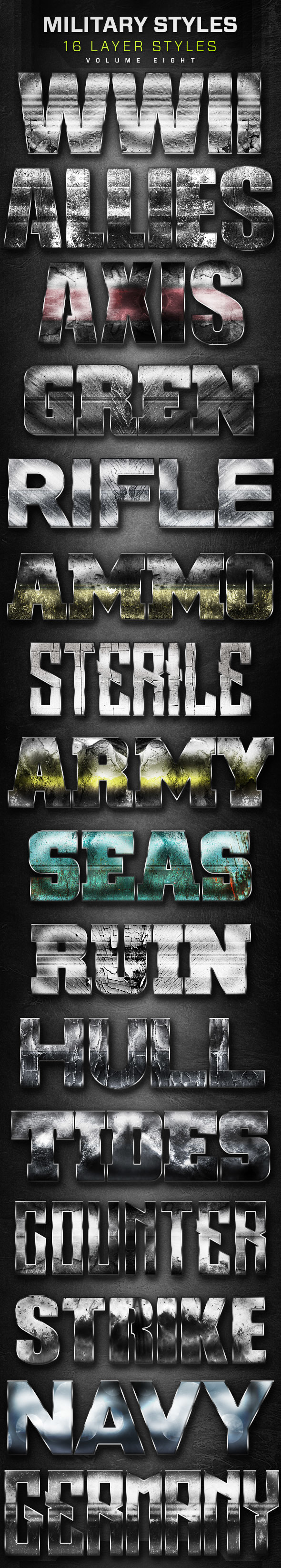 16 Military Layer Styles Volume 8 - Text Effects Styles