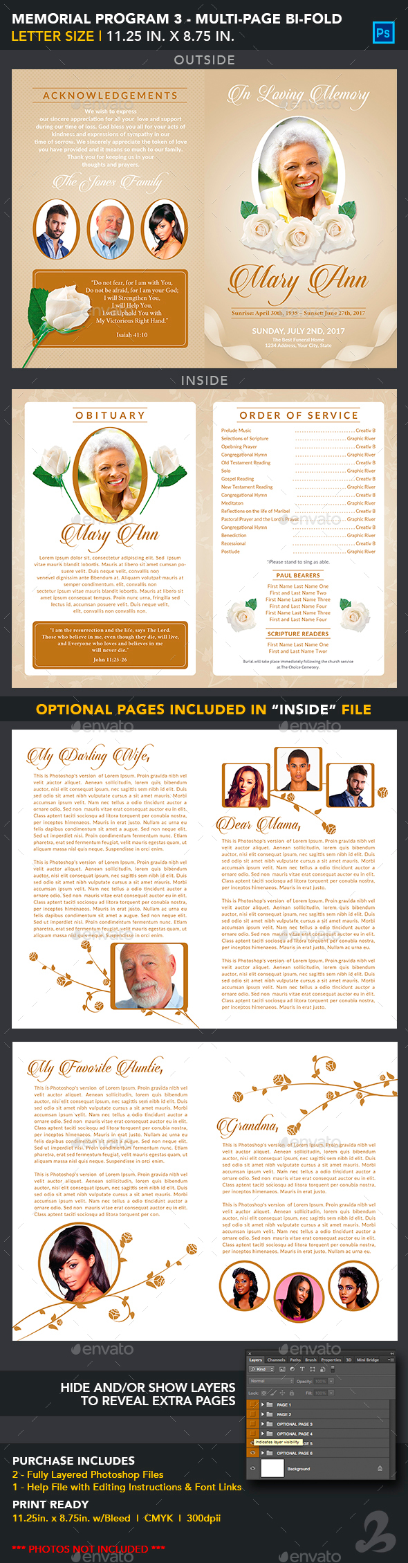 Memorial Program Template 3 - Multipage Bi-Fold - Informational Brochures