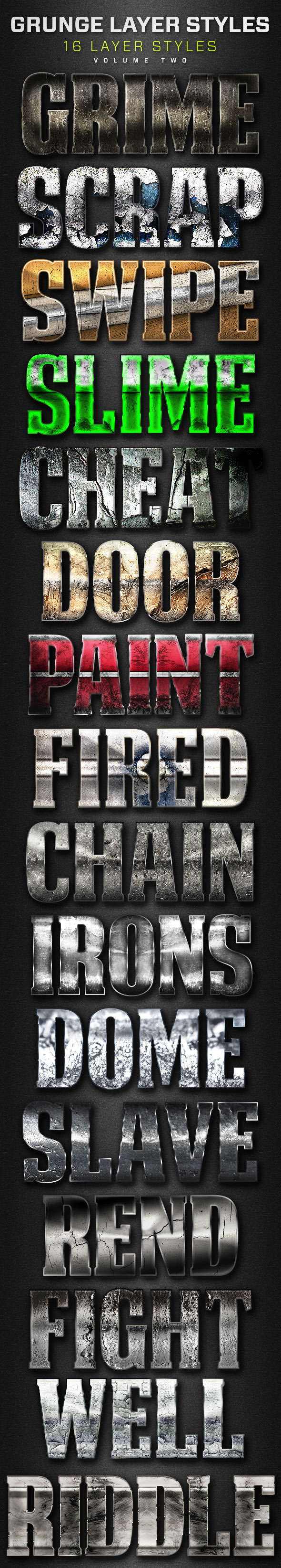 16 Grunge Layer Styles Volume 2 - Text Effects Styles