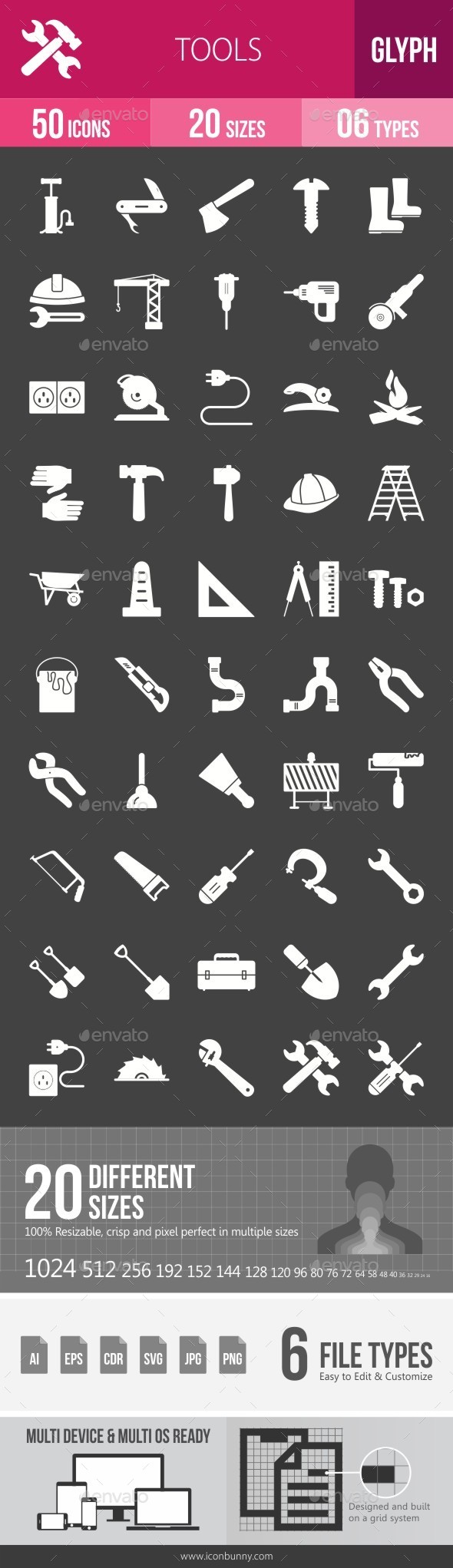Tools Glyph Inverted Icons - Icons