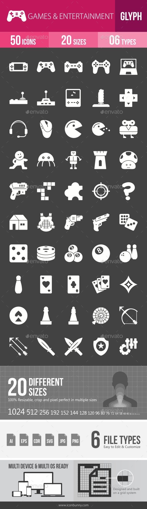 Games & Entertainment Glyph Inverted Icons - Icons