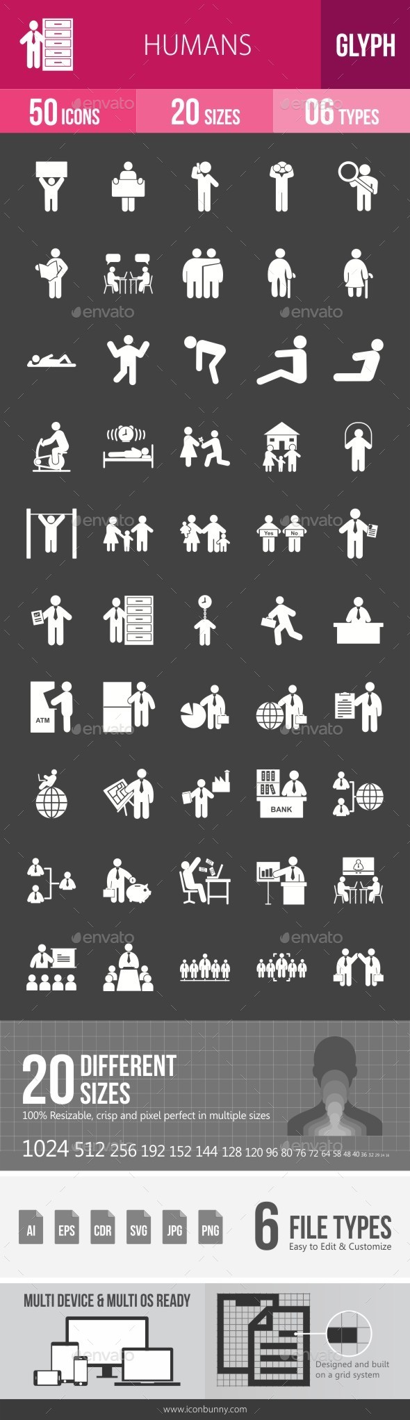 Humans Glyph Inverted Icons - Icons