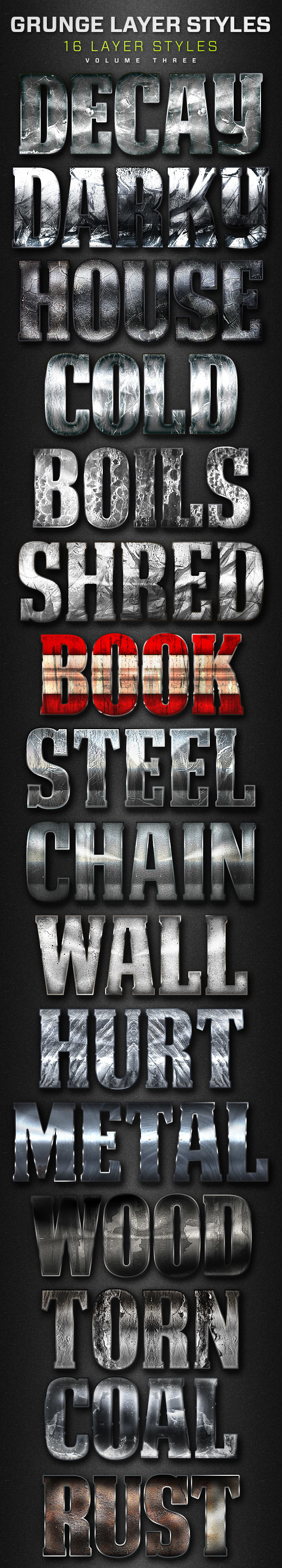 16 Grunge Layer Styles Volume 3 - Text Effects Styles