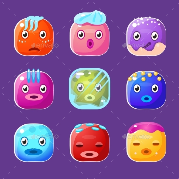 Funny Colorful Square Faces Set, Emotional Cartoon by Top_Vectors ...