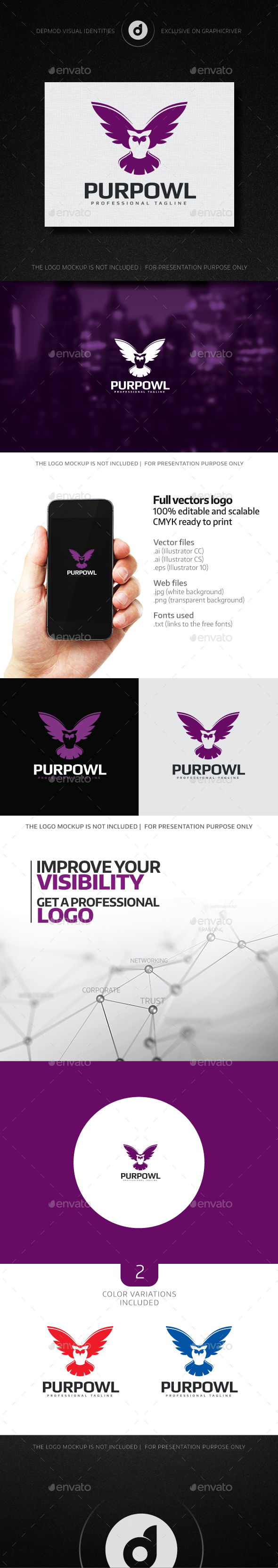 PurpOwl Logo - Animals Logo Templates