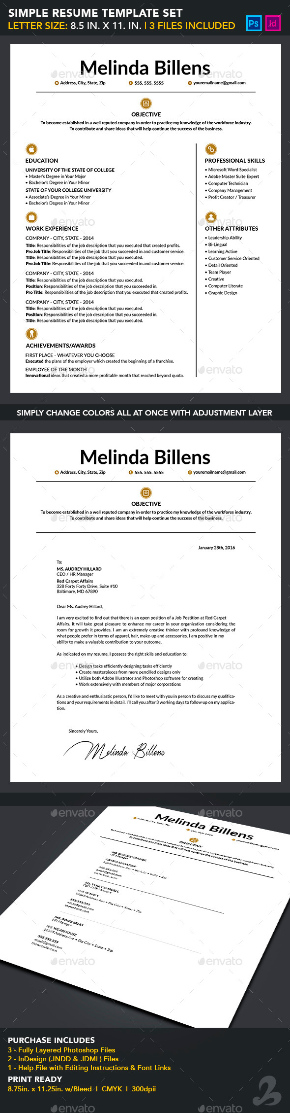 Simple Resume Template Set - Resumes Stationery