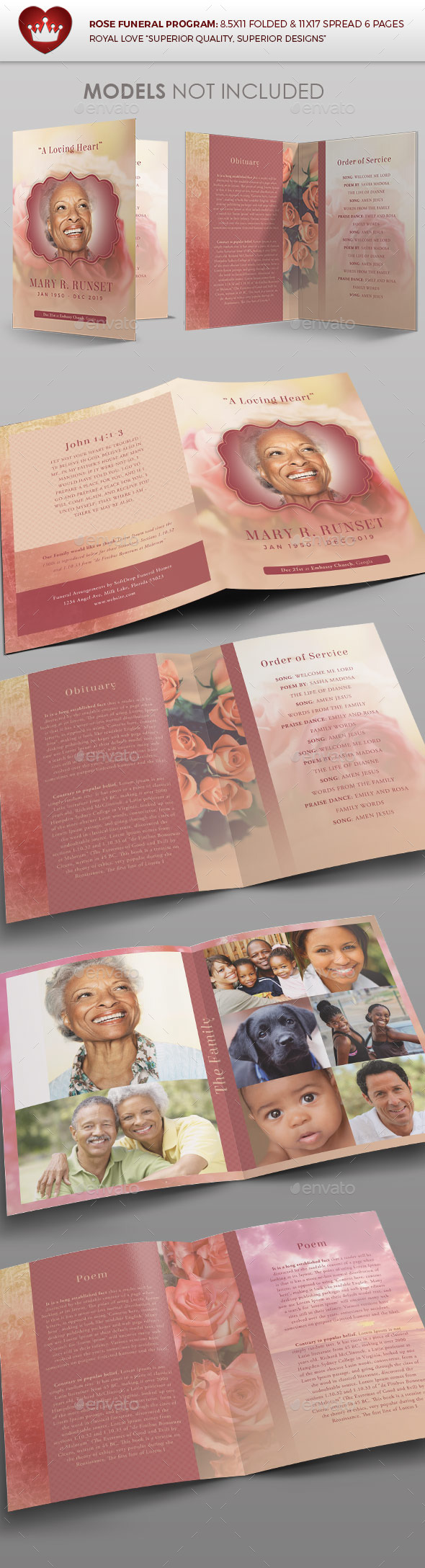 Rose Funeral Program Template - Brochures Print Templates