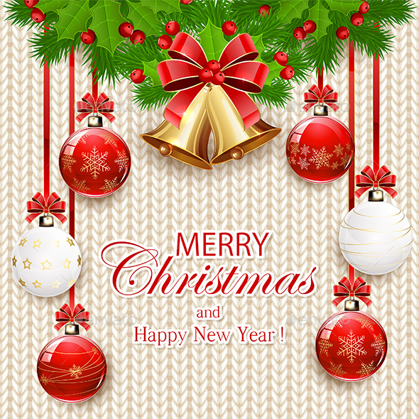 Christmas Decorations on White Knitted Pattern - Christmas Seasons/Holidays