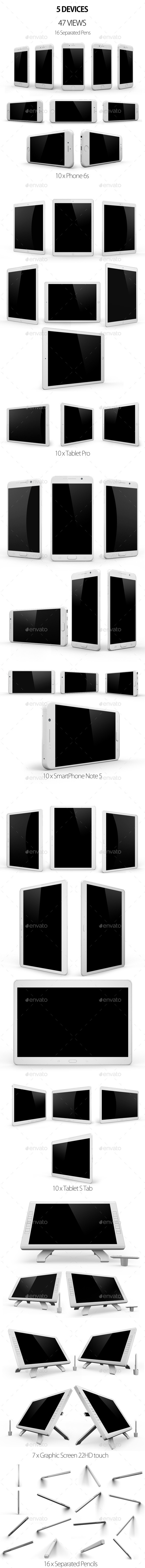 5 Devices 47 Views Mock Up - Product Mock-Ups Graphics