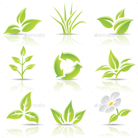 Green Glossy Leaves Icons - Icons