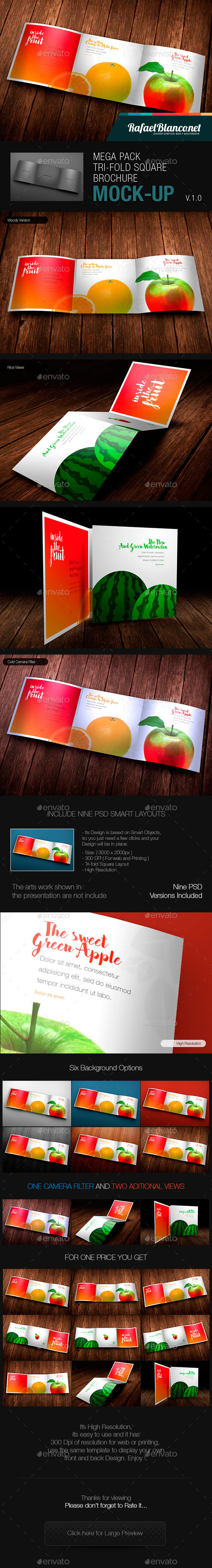Mega Pack Tri-Fold Square Brochure Mock-up - Product Mock-Ups Graphics
