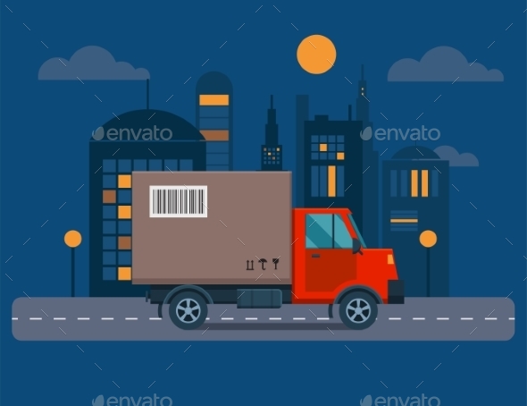 Delivery Vector Transport Truck Van And Gift Box - Services Commercial / Shopping
