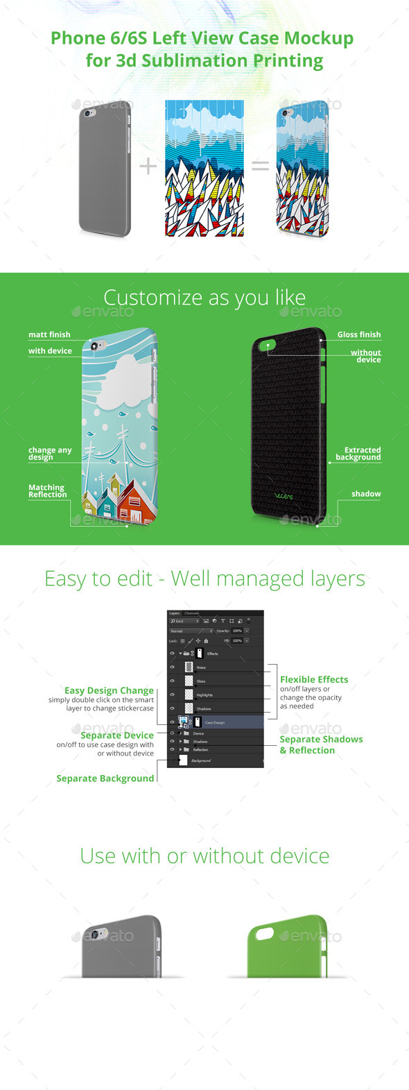 Phone 6/6S Case Design Mock-up for 3d Sublimation Printing - Left View