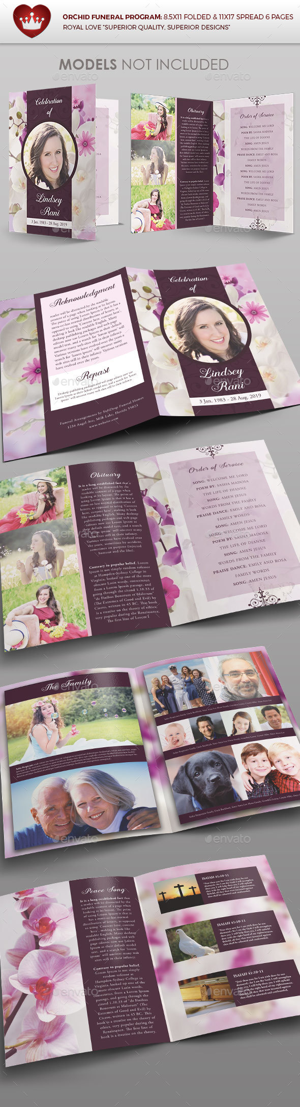 Orchid Funeral Program - Brochures Print Templates