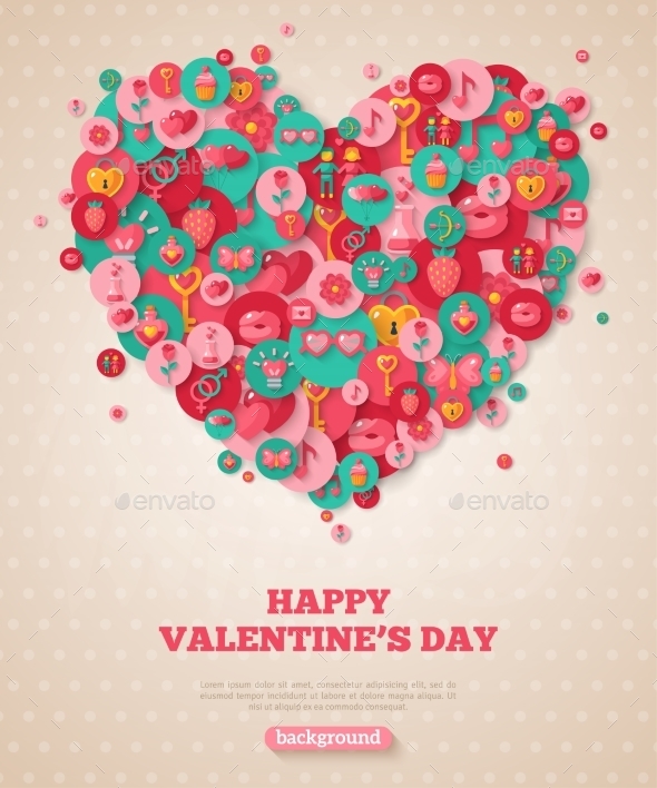 Valentine Banner With Flat Icons Heart - Valentines Seasons/Holidays