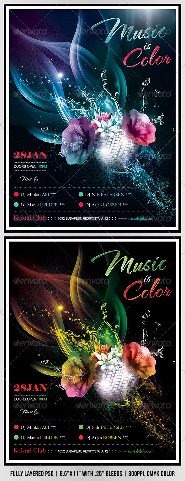 Music Is Color Poster/Flyer - Clubs & Parties Events
