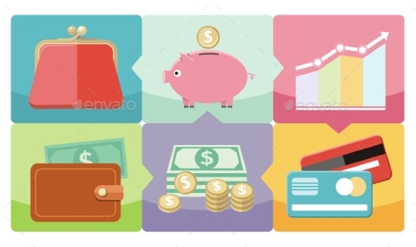 Dollar, Purse, Coin Box Pig Icons - Concepts Business