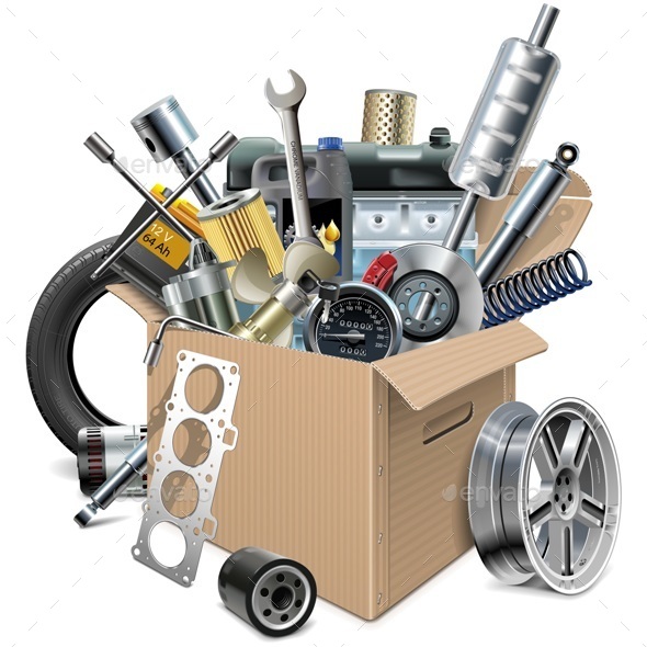Vector Carton Box with Car Spares - Industries Business
