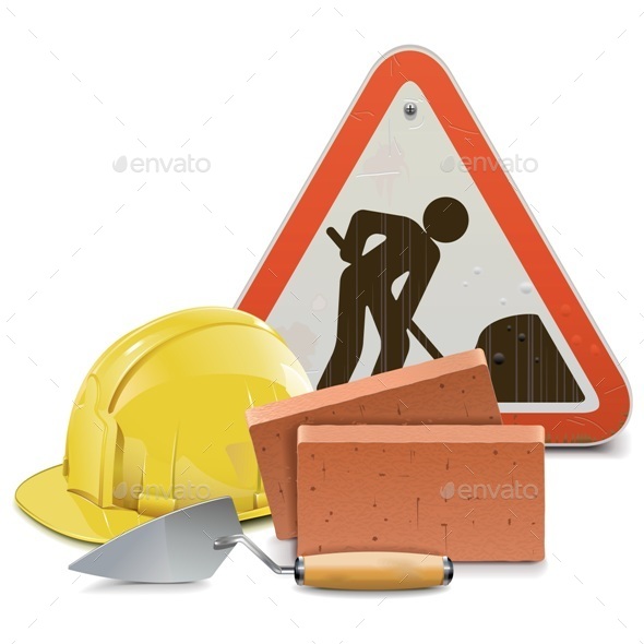Vector Construction Concept with Bricks and Trowel - Industries Business