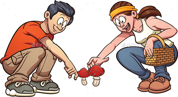 Picking Up Mushrooms - People Characters