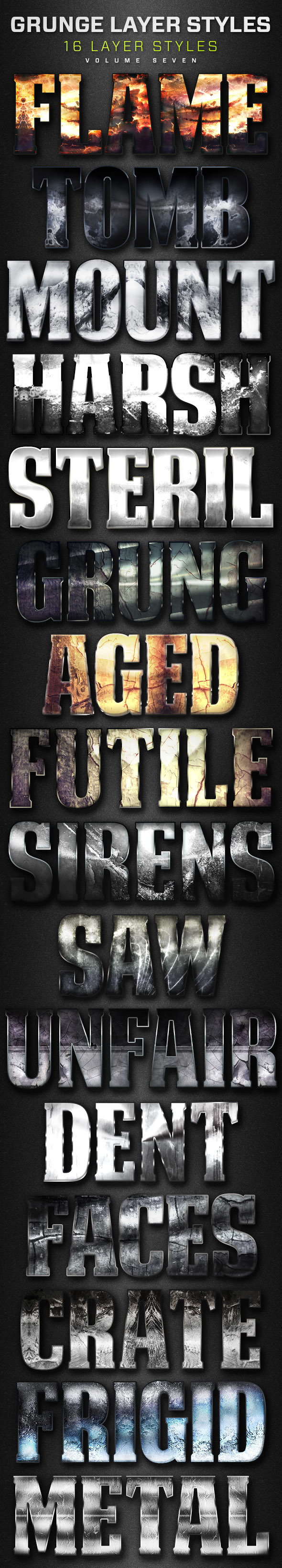 16 Grunge Layer Styles Volume 7 - Text Effects Styles