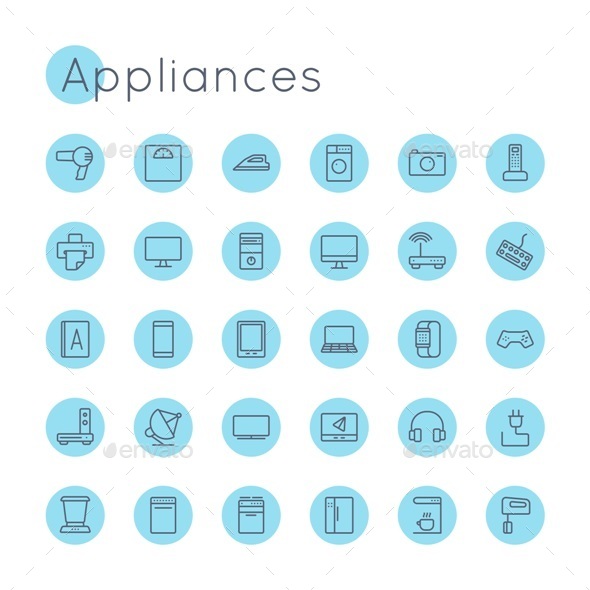 Vector Round Appliances Icons - Technology Icons