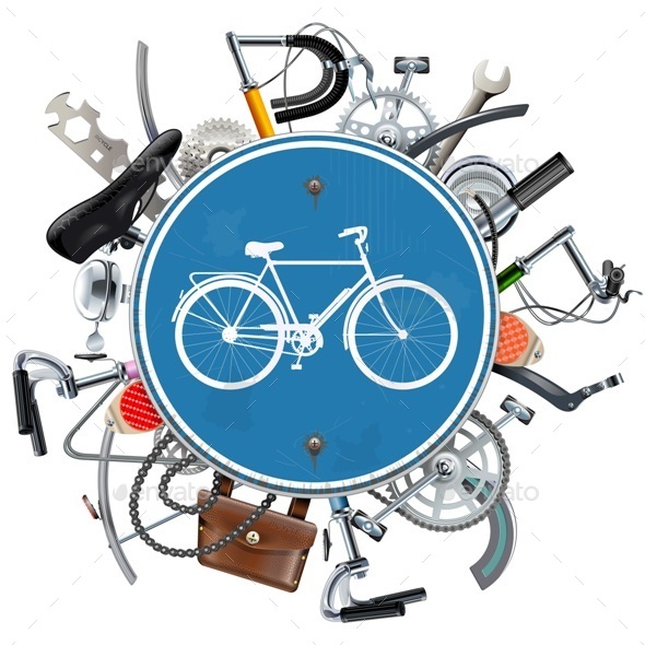 Vector Bicycle Spares Concept with Blue Round Sign - Sports/Activity Conceptual